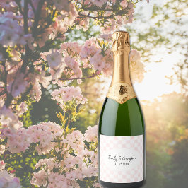 Painted Pink Checkerboard Pattern Wedding スパークリングワインラベル