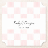Painted Pink Checkerboard Pattern Wedding ペーパーコースター (正面)