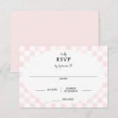 Painted Pink Checkerboard Pattern Wedding 出欠カード (正面/裏面)