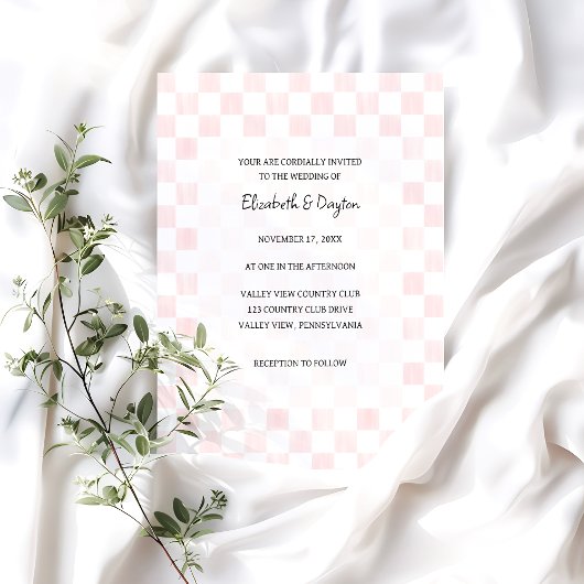 Painted Pink Checkerboard Pattern Wedding 招待状