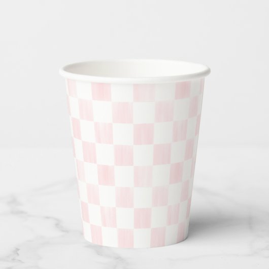 Painted Pink Checkerboard Pattern Wedding 紙コップ (裏面)