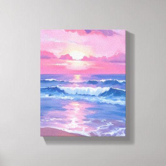 Painted Pink Ocean | Coastal Watercolor Pastel キャンバスプリント (正面)