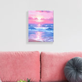 Painted Pink Ocean | Coastal Watercolor Pastel キャンバスプリント (インサイチュ (リビング))