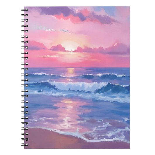 Painted Pink Ocean | Coastal Watercolor Pastel ノートブック (正面)