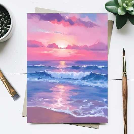 Painted Pink Ocean | Coastal Watercolor Pastel ポストカード