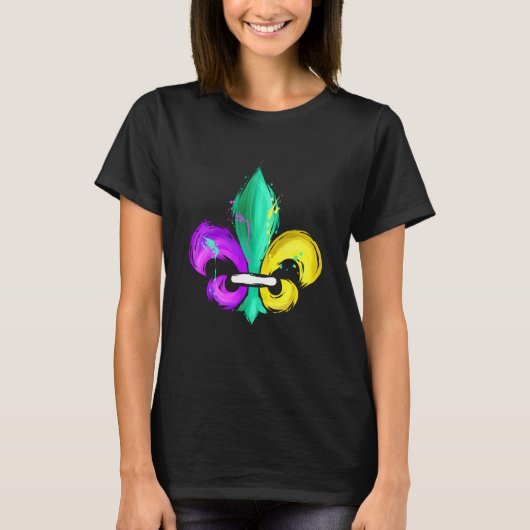 Painted Purple Green And Golden Fleur De Lis For M Tシャツ (正面)