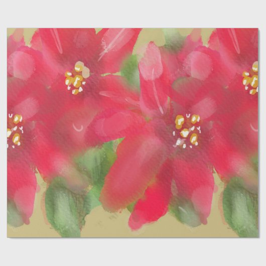 Painted Red and Green Poinsettia Christmas Design ラッピングペーパー (フラット)