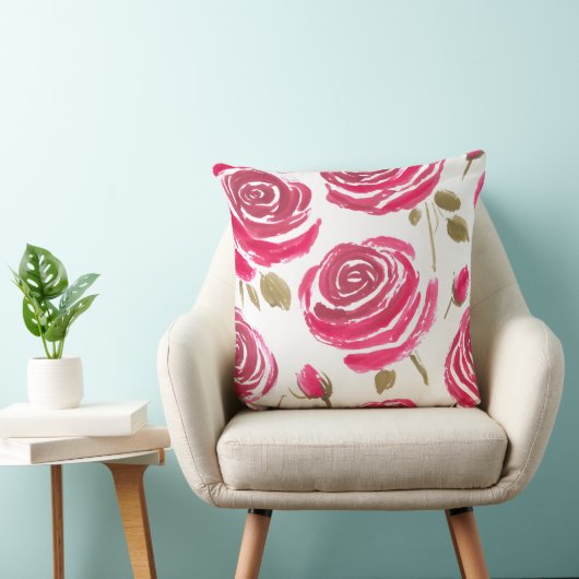 painted red roses pattern クッション (椅子)