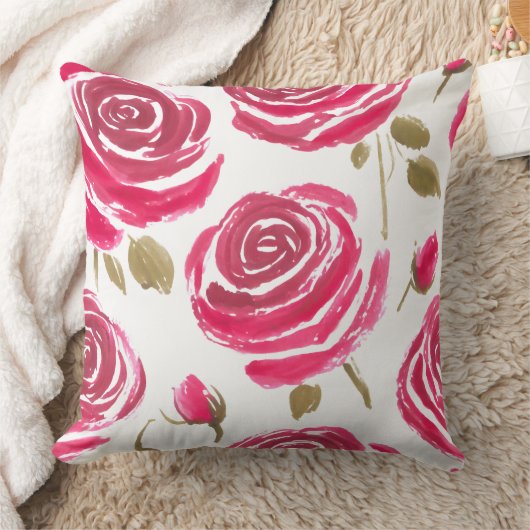 painted red roses pattern クッション (ブランケット)