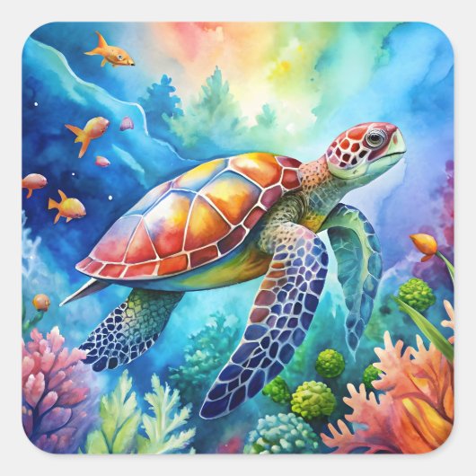 Painted Sea Turtle  スクエアシール (正面)