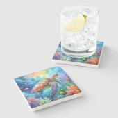 Painted Sea Turtle  ストーンコースター (横)