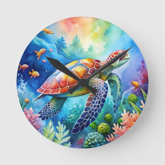 Painted Sea Turtle ラウンド壁時計 (正面)