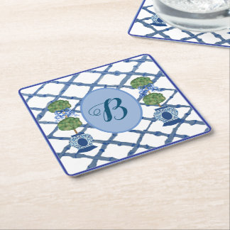 Painted Topiary Chinoiserie Ginger Jars Jar  スクエアペーパーコースター