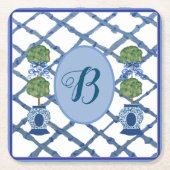 Painted Topiary Chinoiserie Ginger Jars Jar スクエアペーパーコースター (正面)