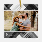 Painted Watercolor Black Plaid Christmas Photo  セラミックオーナメント (正面)