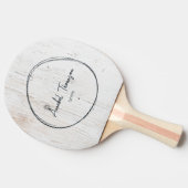 Painted White Wood Name in Drawn Circle  卓球ラケット (横)