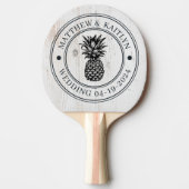 Painted White Wood Pineapple Wedding Crest & Names 卓球ラケット (正面)