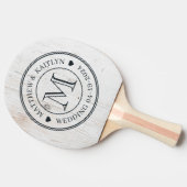 Painted White Wood Wedding Monogram Heart 卓球ラケット (横)