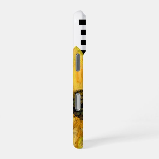 Painted Yellow Sunflower on Black Stripes iPhoneケース (右側面)