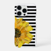 Painted Yellow Sunflower on Black Stripes iPhoneケース (裏面)