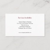 Painter & Decorator Painting Services Red White 名刺 (裏面)