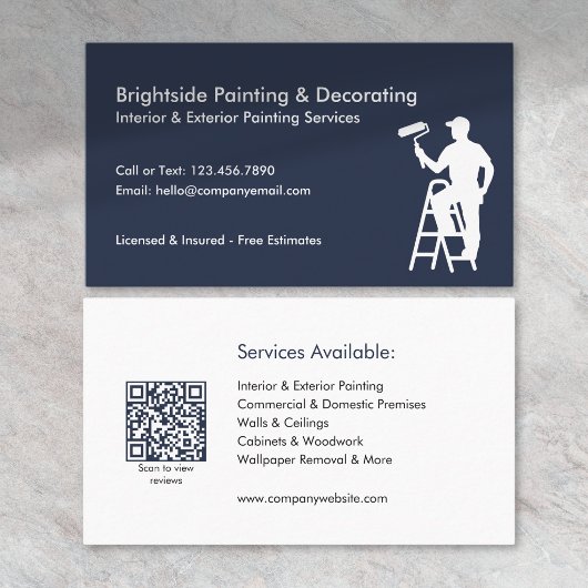 Painter & Decorator Services QR Code Blue White 名刺