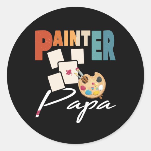 Painter Papa Artist Design For Father's Day ラウンドシール (正面)