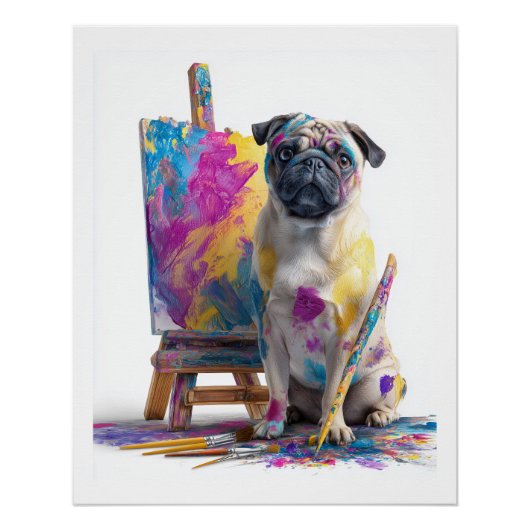 Painter Pug � Abstract Art Dog ポスター (正面)