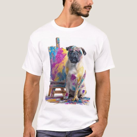 Painter Pug � Abstract Art Dog Tシャツ (正面)