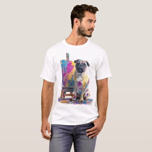 Painter Pug � Abstract Art Dog Tシャツ (正面フル)
