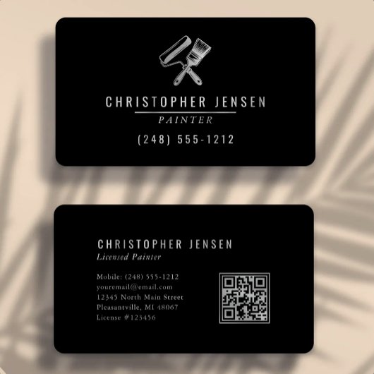 Painter QR Code Black Silver Rounded Painting 名刺