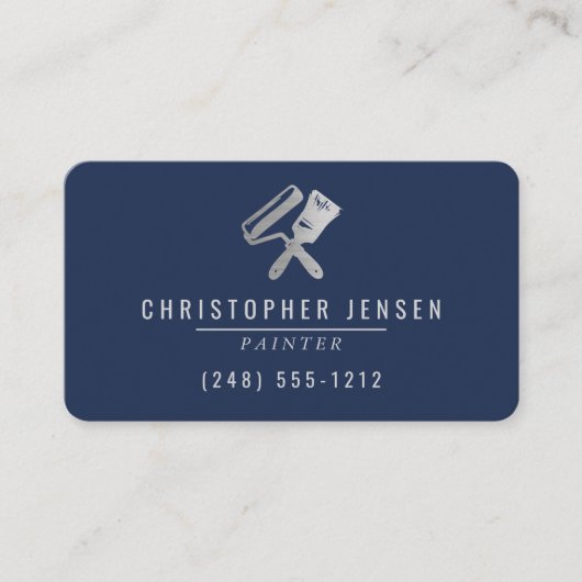 Painter QR Code Navy Blue Silver Rounded Painting 名刺 (正面)