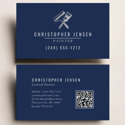 Painter QR Code Painting Business Navy Blue Silver 名刺
