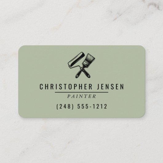 Painter QR Code Sage Green Black Rounded Painting 名刺 (正面)