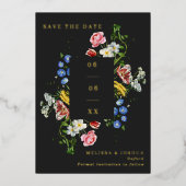 Painterlyフローラ結婚フレームの写真Save the Date 箔招待状 (正面)