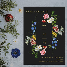 Painterlyフローラ結婚フレームの写真Save the Date 箔招待状