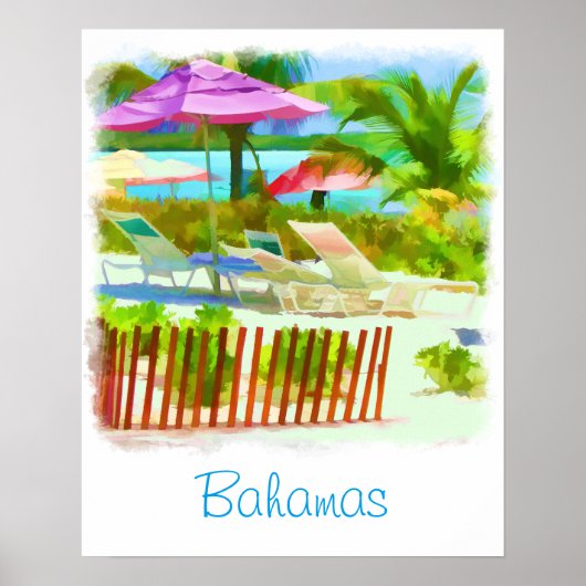 Painterly Bahamas Summer Vacation  Beach Scene ポスター (正面)