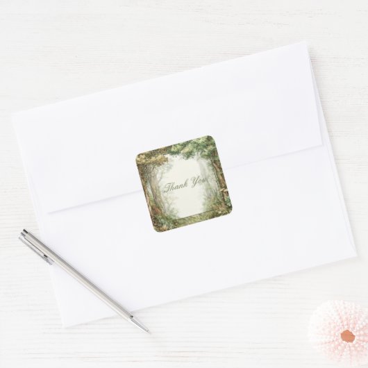 Painterly Enchanted Forest Ancient Trees Rustic スクエアシール (封筒)