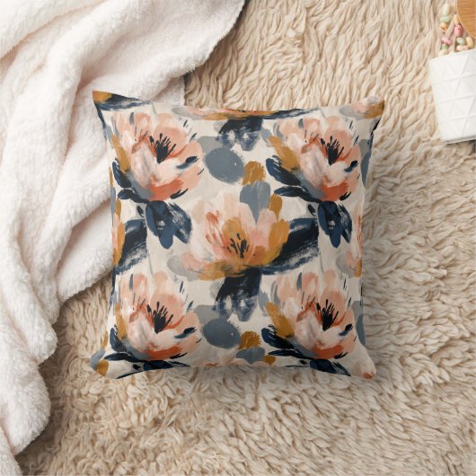 Painterly Floral Botanical Throw Pillow クッション (ブランケット)