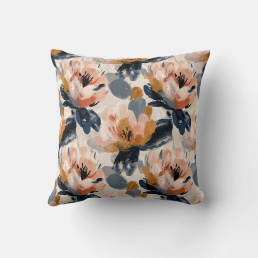 Painterly Floral Botanical  Throw Pillow クッション (裏面)