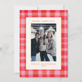 Painterly Pink Red Plaid Christmas Photo Letter シーズンカード (正面)