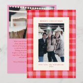 Painterly Pink Red Plaid Christmas Photo Letter シーズンカード (正面/裏面)
