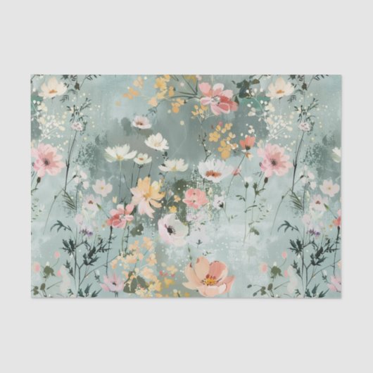 Painterly Wildflowers Pattern in Soft Shades 薄葉紙 (正面)