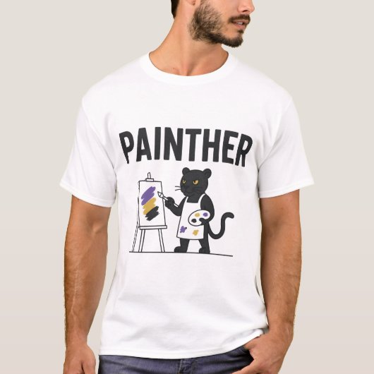 Painther - 面白いヒョウの画家パロディ tシャツ (正面)