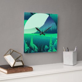 Painting art Forest Green Nature Clock スクエア壁時計