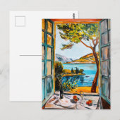 Painting breakfast on window view Mediterran sea ポストカード (正面/裏面)
