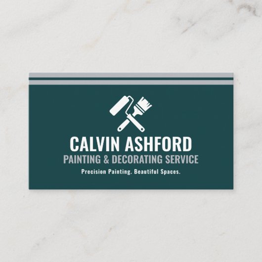 Painting Decorating Service Modern Teal and Silver 名刺 (正面)