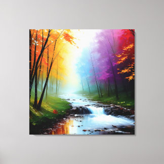 Painting in the forest with a river. キャンバスプリント