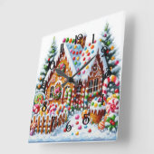 Painting of a Colorful Candy Gingerbread House スクエア壁時計 (傾斜)