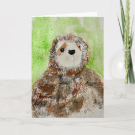 Painting of Plush Sloth on Folded Greeting Card カード